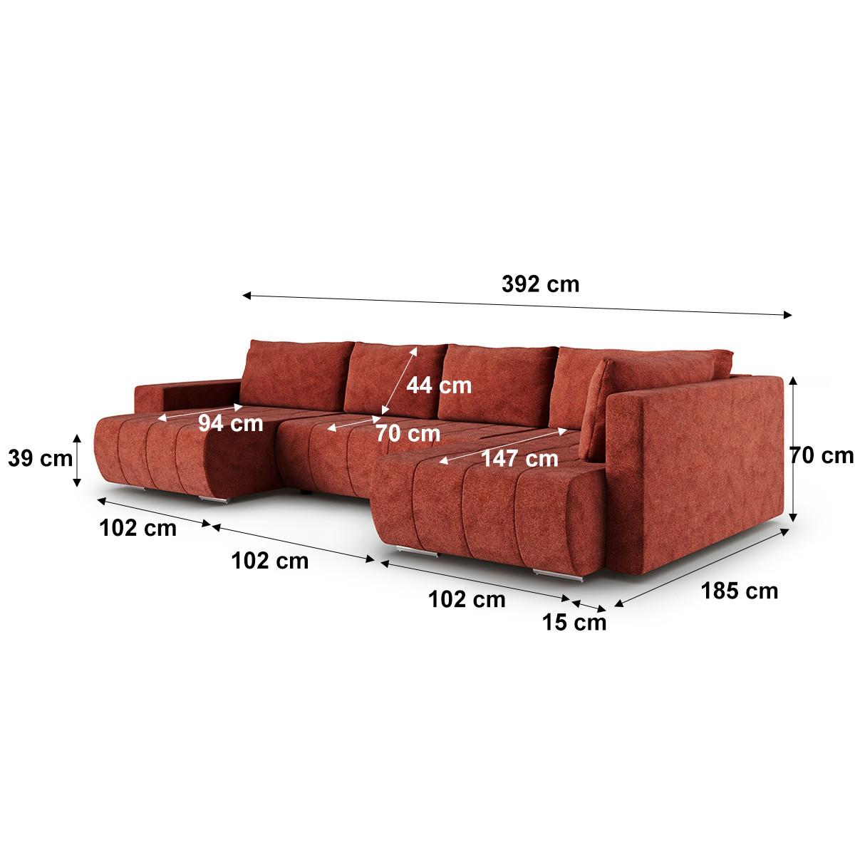 PANORAMASOFA Sergio 5 Sitzplätze Terracotta - Orange, Holz (392/82/185cm) - Petits-meubles