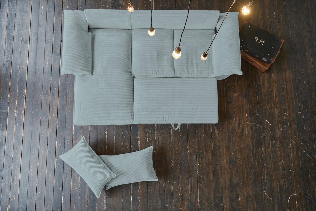 ECKSOFA DAMETO Hellblau Cord Mit Schlaffunktion - Schwarz/Hellblau, Kunststoff/Textil (266/174cm) - KAWOLA