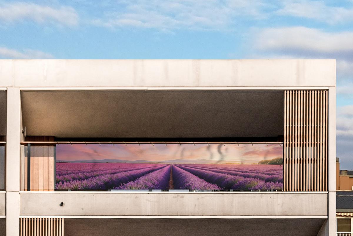 BALKON-SICHTSCHUTZ Lavendelfeld - Sonnenuntergang - Lila - Blumen Deko XXL 500x110 cm - Violett, Kunststoff (500/110cm) - MuchoWow