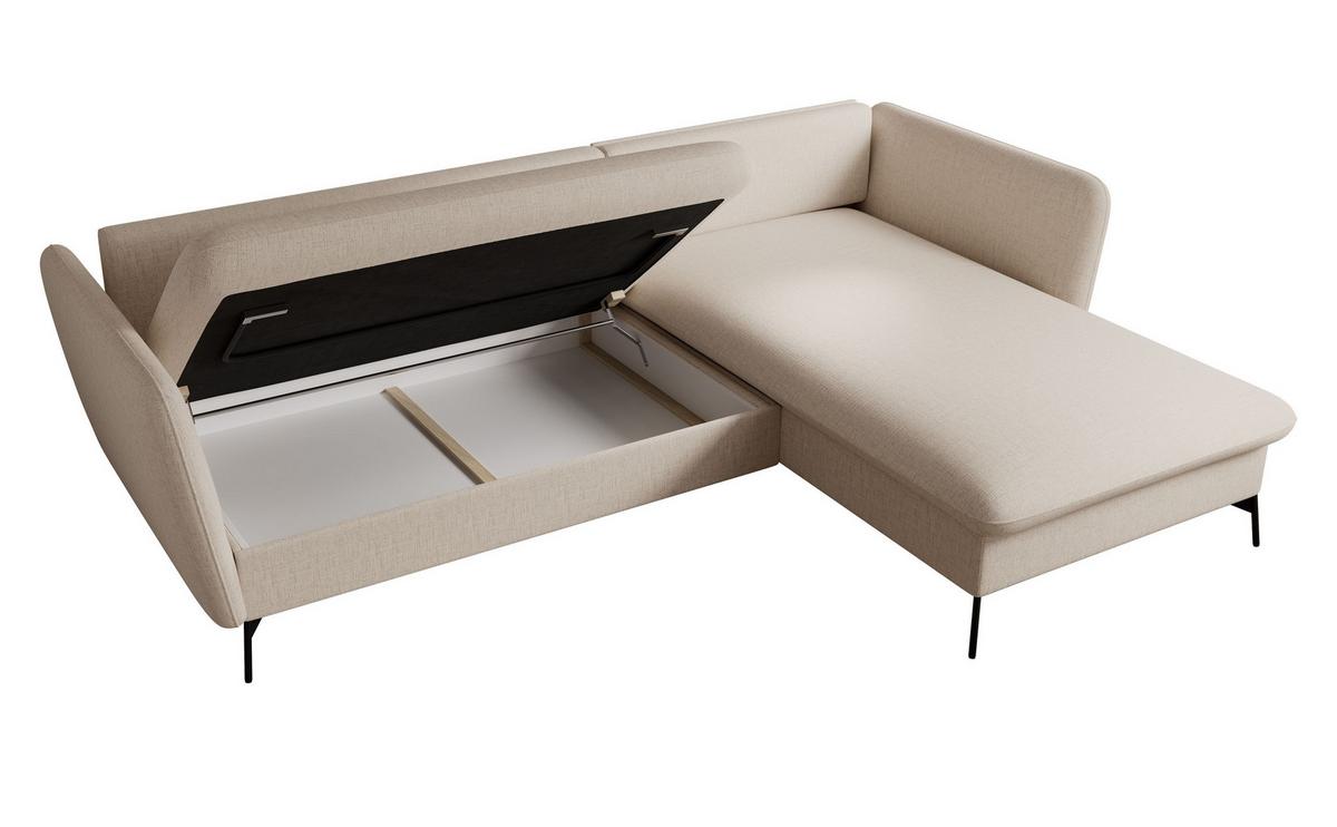 ECKSOFA FERRO Creme Chenille mit Schlaffunktion - Creme, Holz (258/167cm) - MASSENO