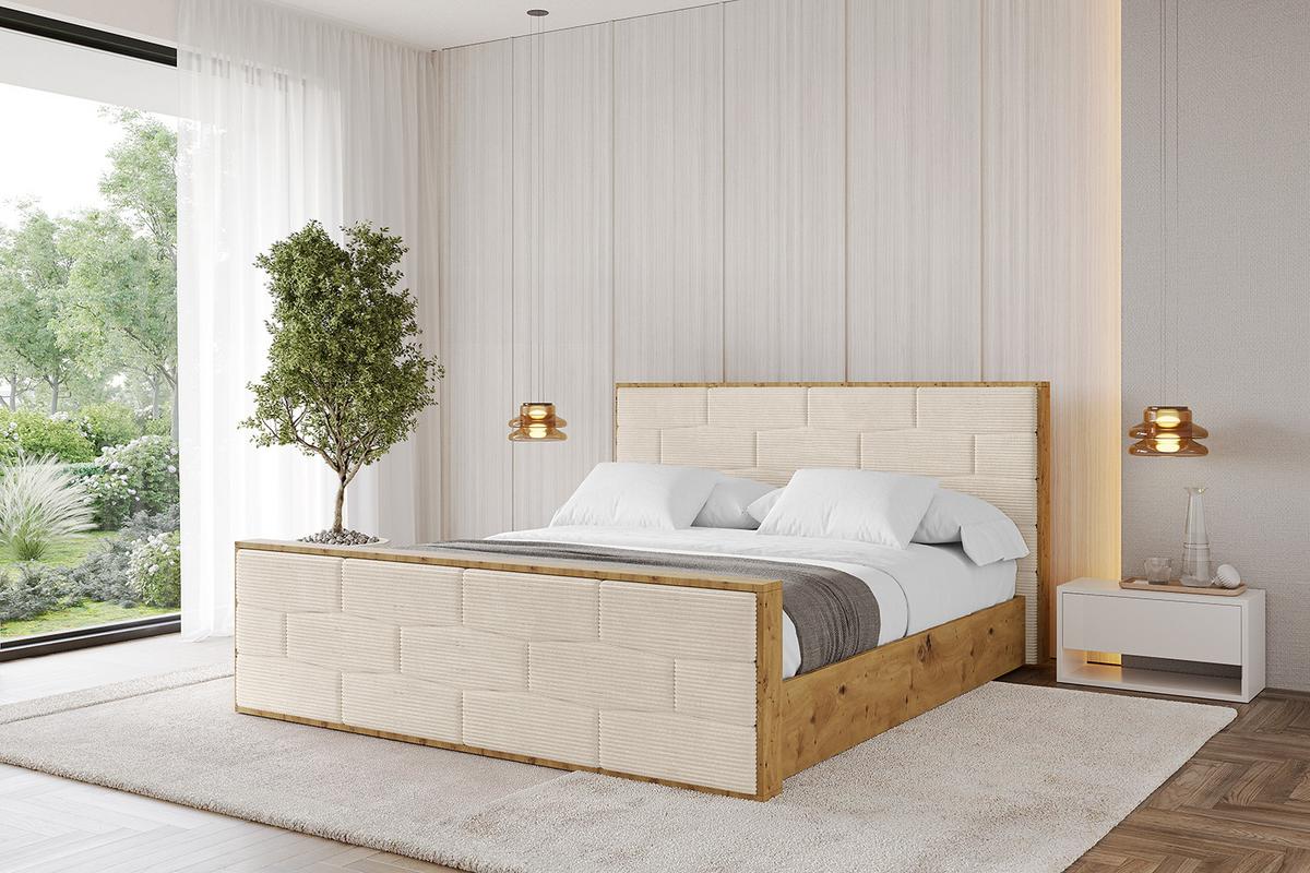 POLSTERBETT mit Bettkasten, Fußteil und Lattenrost, Boxbett mit Matratze H3/H4 - ENZO8-Z 180x200 Beige - Creme, Holzwerkstoff/Textil (180/200cm) - ALTDECOR