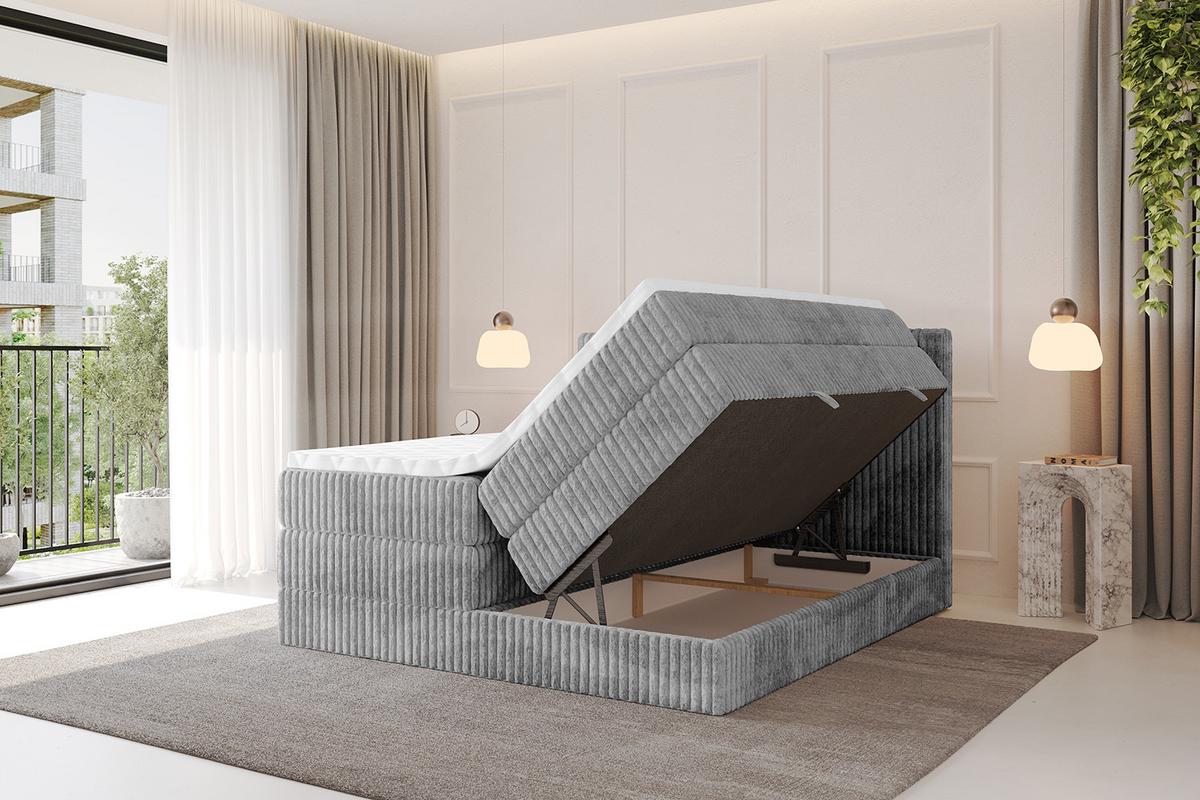 BOXSPRINGBETT mit Matratze H3|H4 und Lattenrost - TOLO KING 180x200 Cord - Hellgrau - Hellgrau, Holzwerkstoff (180/200cm) - ALTDECOR
