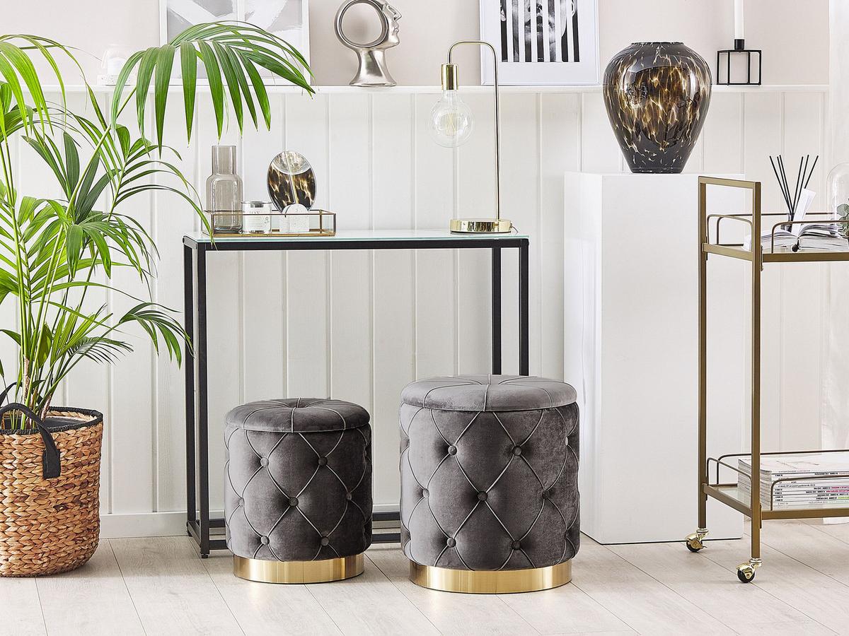 POUF Pueblo 40-33/40-33/44-36 cm - Grau, Textil (33/36/33cm) - Beliani