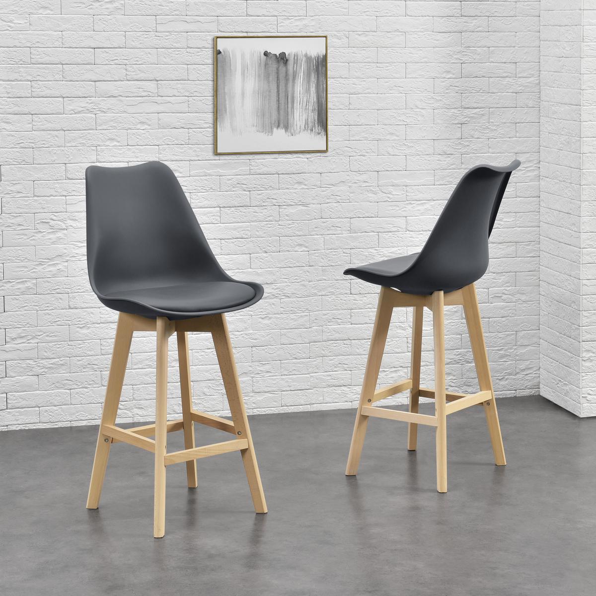 BARSTUHL Lublin 4er-Set - Grau, Leder (48/105/58cm) - [en.casa]