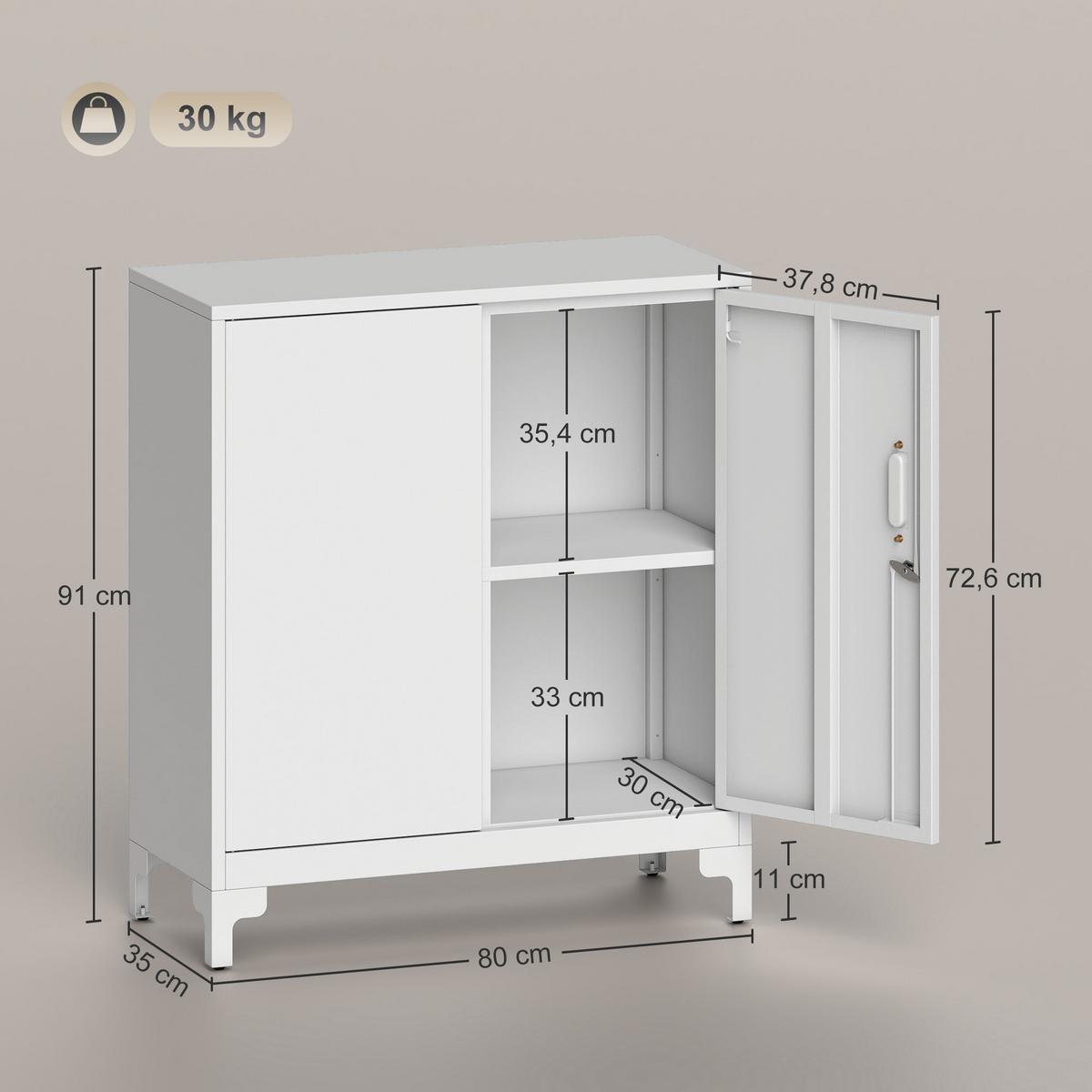 METALLSCHRANK Metall Weiß - Weiß, Metall (35/91/80cm) - HOMCOM