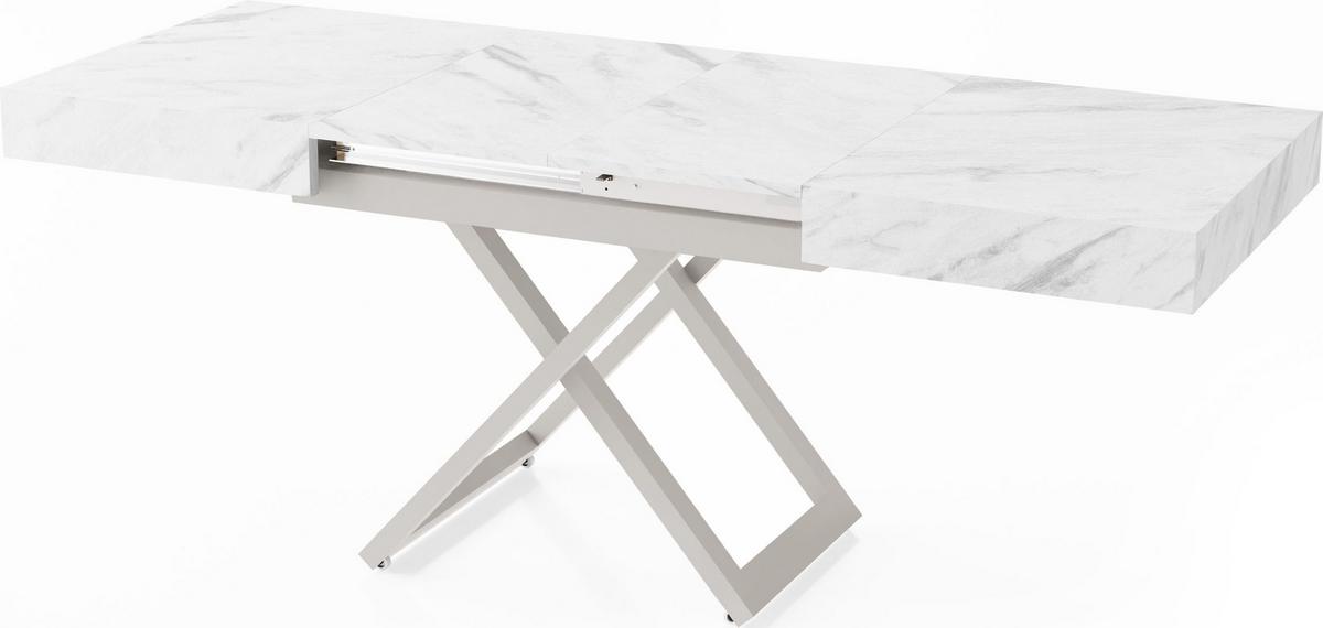 COUCHTISCH Cavetta U höhenverstellbar ausziehbar, Marmor Weiß 120-200/80/27-76 cm - Ecru/Kaschmir, Holzwerkstoff/Metall (80/120/76cm) - WFL GROUP