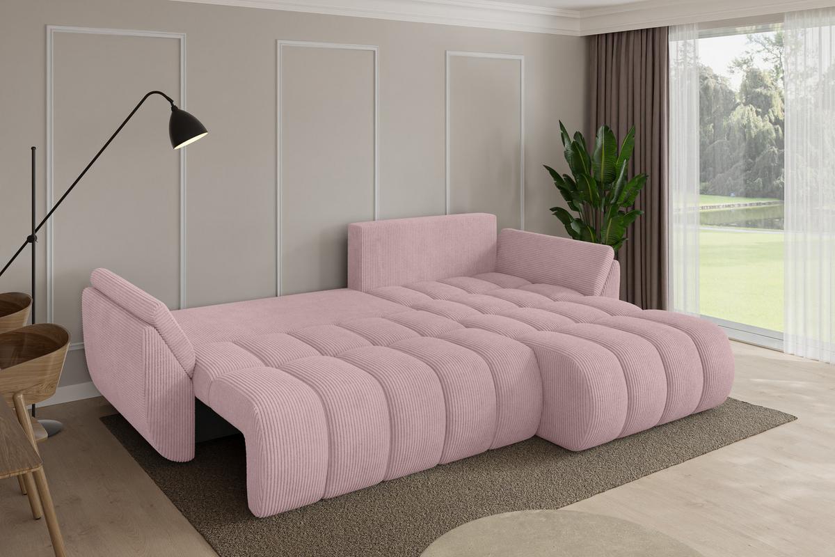 ECKSOFA mit Schlaffunktion Ottomane Rechts TOKO-L-v1 277x194x86 Rosa Cord - Schwarz/Rosa, Holzwerkstoff/Kunststoff (277/194cm) - ALTDECOR