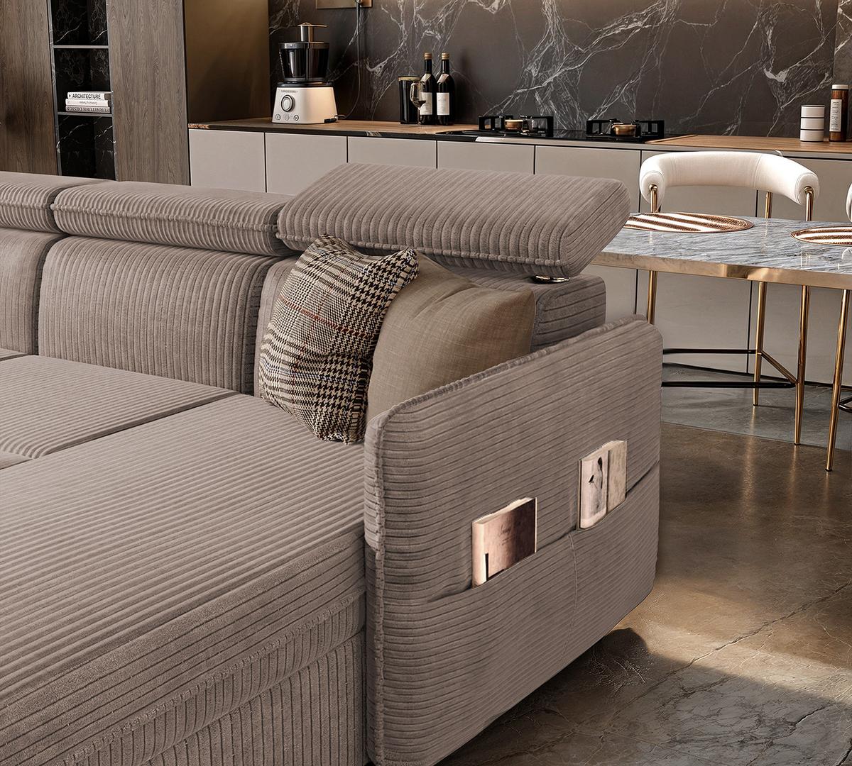 WOHNLANDSCHAFT BENI mit Schlaffunktion und Bettkasten Cappuccino - Schwarz/Cappuccino, Kunststoff/Textil (286/60/166cm) - Idohome