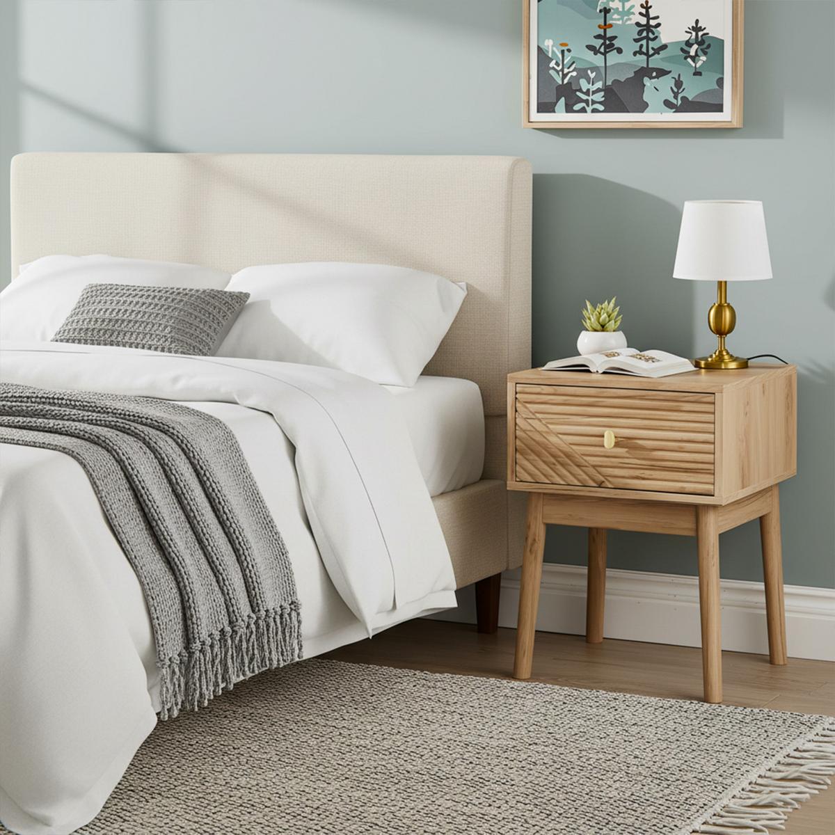 NACHTTISCH Set 2er Eiche 40 cm – Mid Century Nachtkonsole mit Strukturfront & Metallgriff - Eichefarben, Holzwerkstoff (40/55/40cm) - Urban Meuble