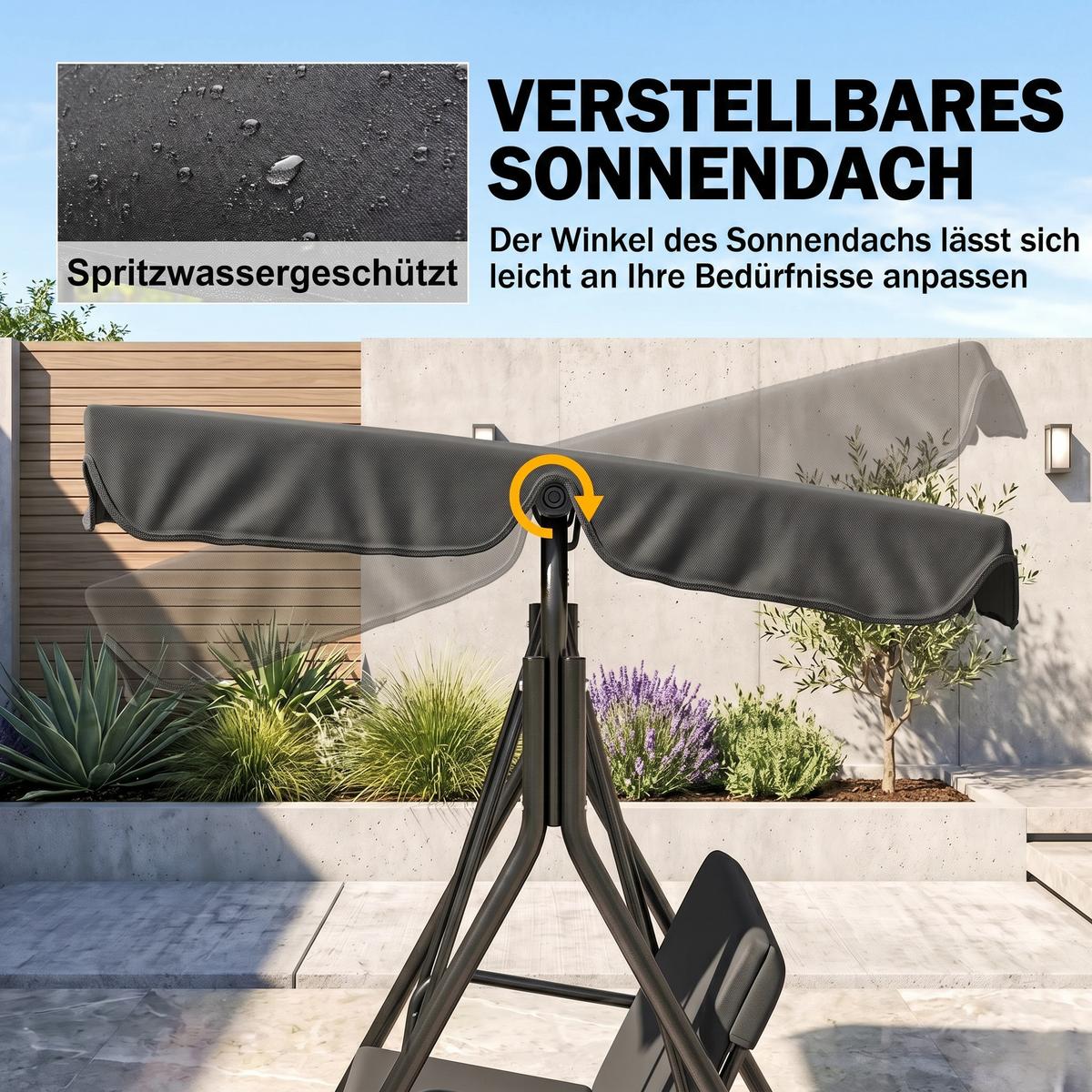 HOLLYWOODSCHAUKEL, 3-Sitzer, Stahl, Schwarz, 172 x 110 x 153 cm - Schwarz, Metall (110/153/172cm) - Outsunny
