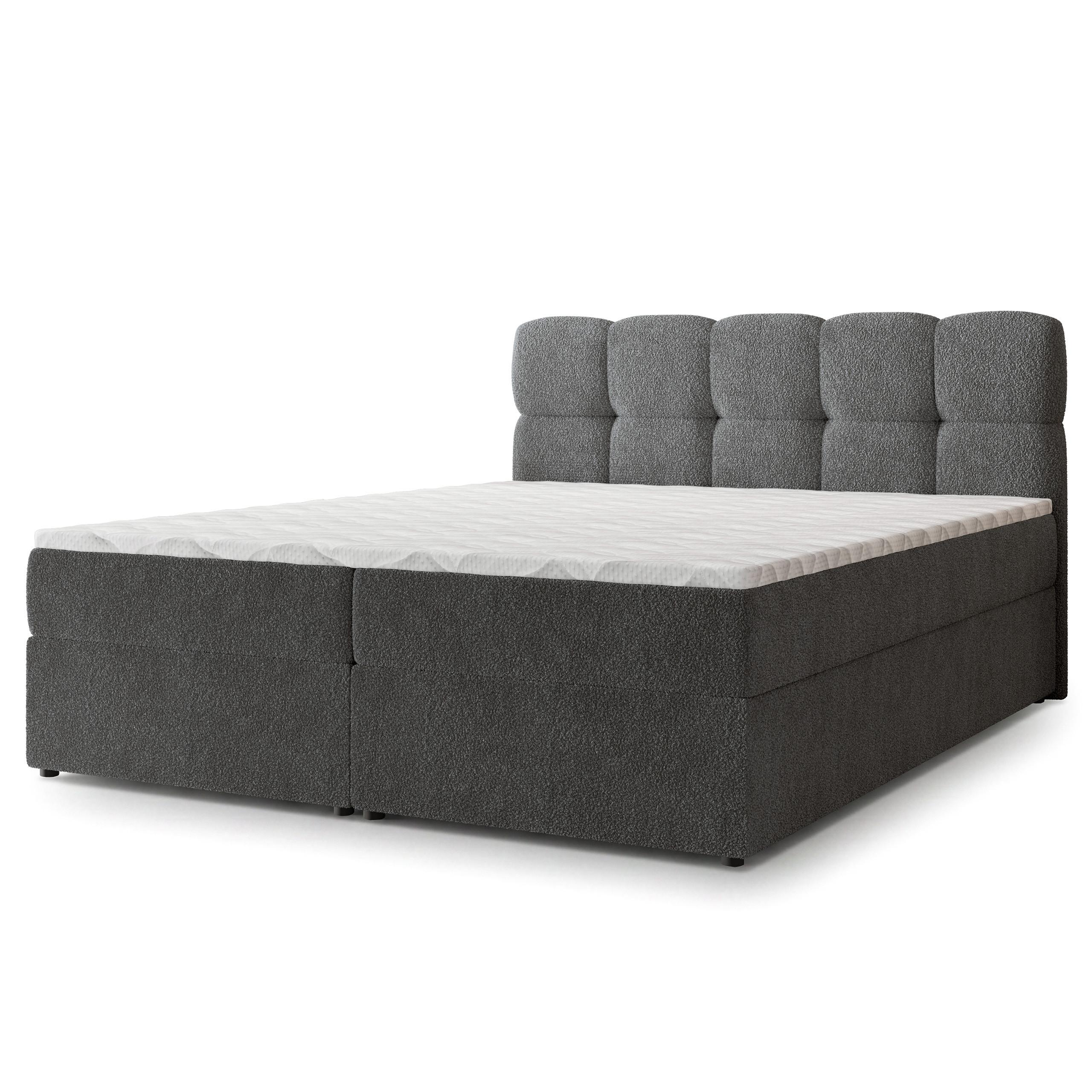 BOXBETT MERU 180x200 cm mit Matratze und Topper - Grau - Grau, Holz (180/200cm) - MASSENO