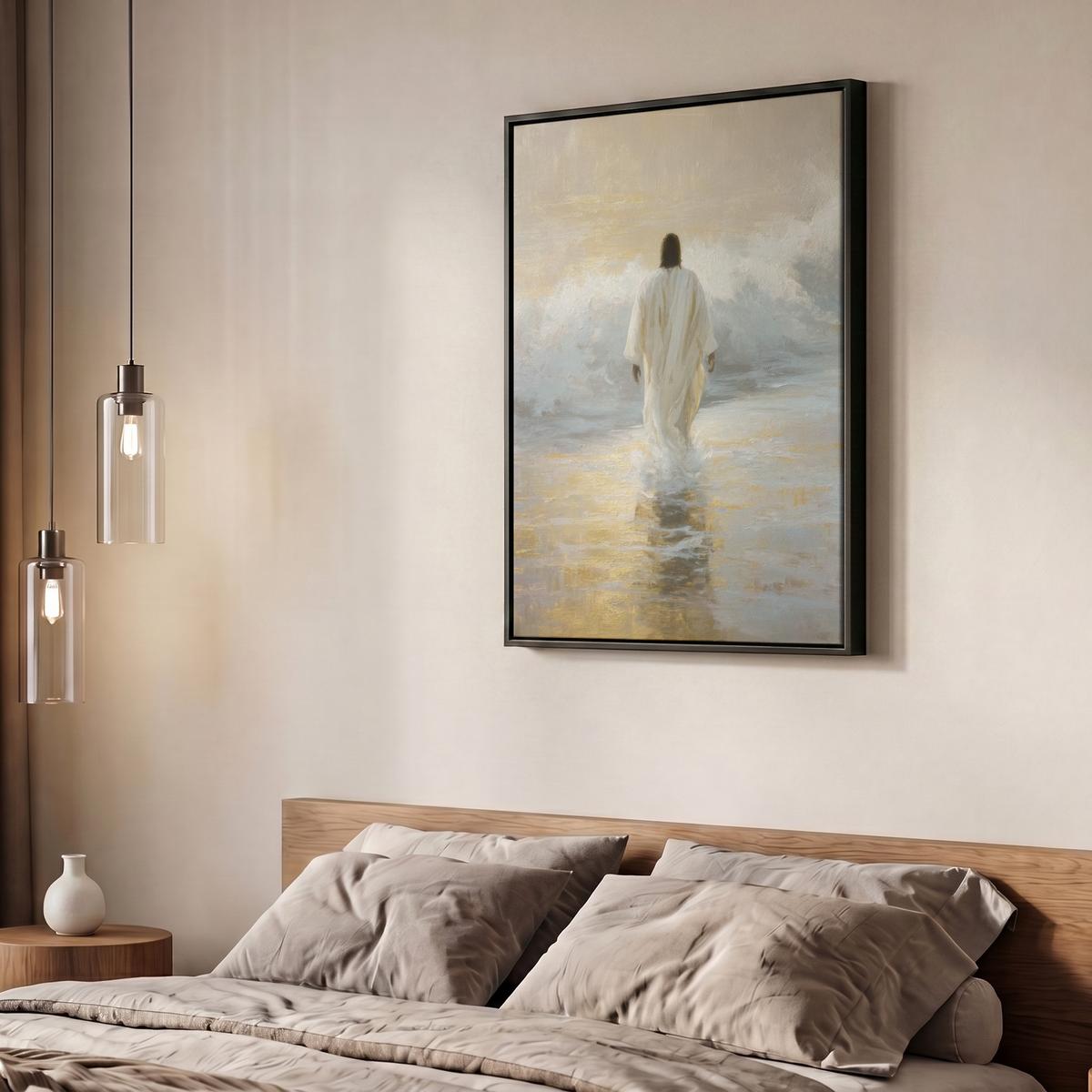 LEINWAND Bilder mit Rahmen - Gemälde - Welle - Jesus - Abstrakt - 60x80 - Goldfarben, Textil (60/80cm) - MuchoWow