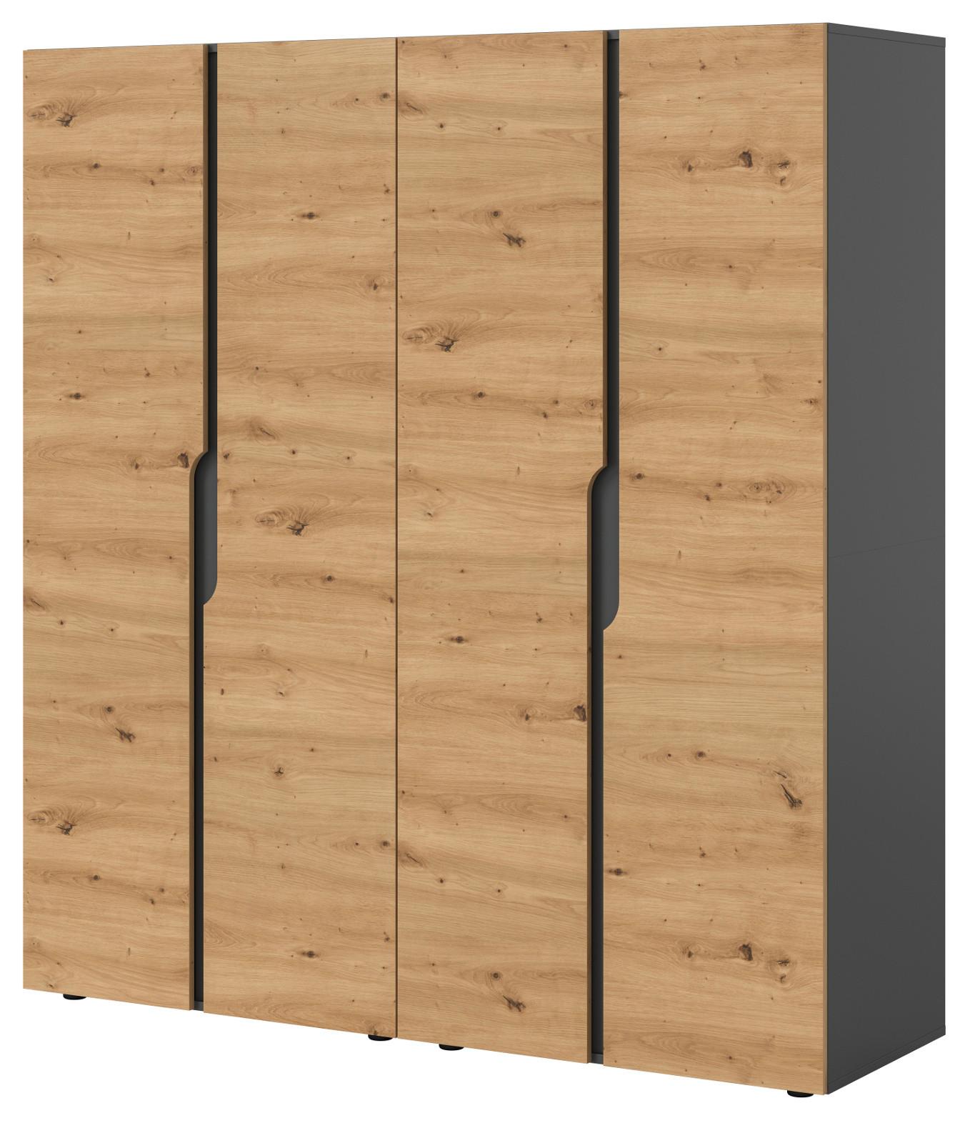KLEIDERSCHRANK Eiche Artisan, grau 162 x 176 cm, Drehtürenschrank 4-türig - Schwarz/Eiche Artisan, Holzwerkstoff/Kunststoff (162/176/51cm) - Inn.Furn