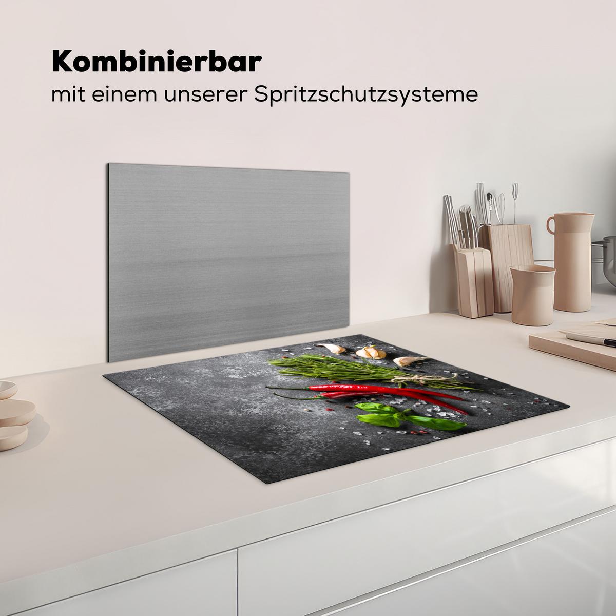 HERDABDECKPLATTE Pfeffer - Kräuter - Gewürze - Beton Herdabdeckung Induktionsfeld 65x52 cm - Rot, Kunststoff (65/52/0.2cm) - MuchoWow