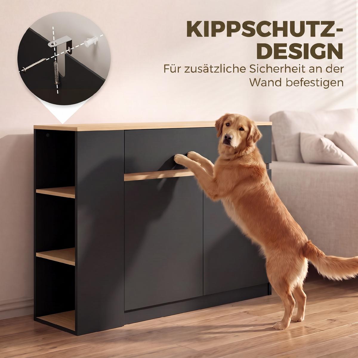 SIDEBOARD Küchenschrank mit Schublade, verstellbare Ablage, Aufbewahrungsschrank - Schwarz, Holzwerkstoff/Metall (29.5/82/110cm) - HOMCOM