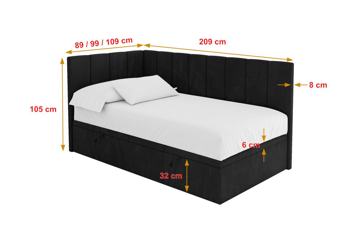 EINZELBETT Jugendbett mit Bettkasten Rechts, ohne Matratze - LOVY 80x200 Schwarz - Schwarz, Holzwerkstoff/Textil (80/200cm) - ALTDECOR