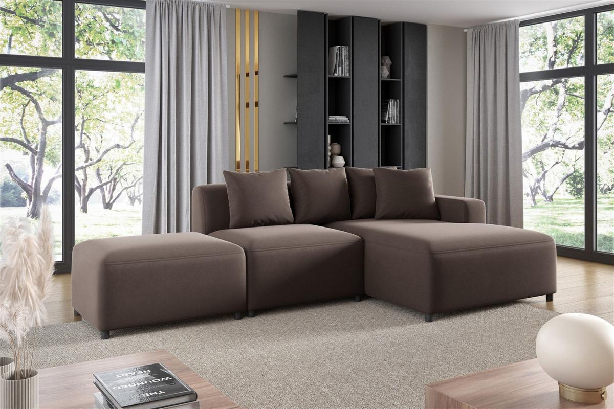 ECKSOFA Megan Xs In Stoff Salvador - Braun, Holzwerkstoff/Textil (304/165cm) - Fun Möbel