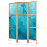 PARAVENT Japanischer 3-tlg 135x172 cm Fische unter Wasser - Blau, Holz/Textil (135/172/3cm) - Muralo