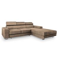 ECKSOFA NOTO R-S Beige Velours-Stoff mit Schlaffunktion - Beige/Silberfarben, Holz/Textil (267/190cm) - MASSENO