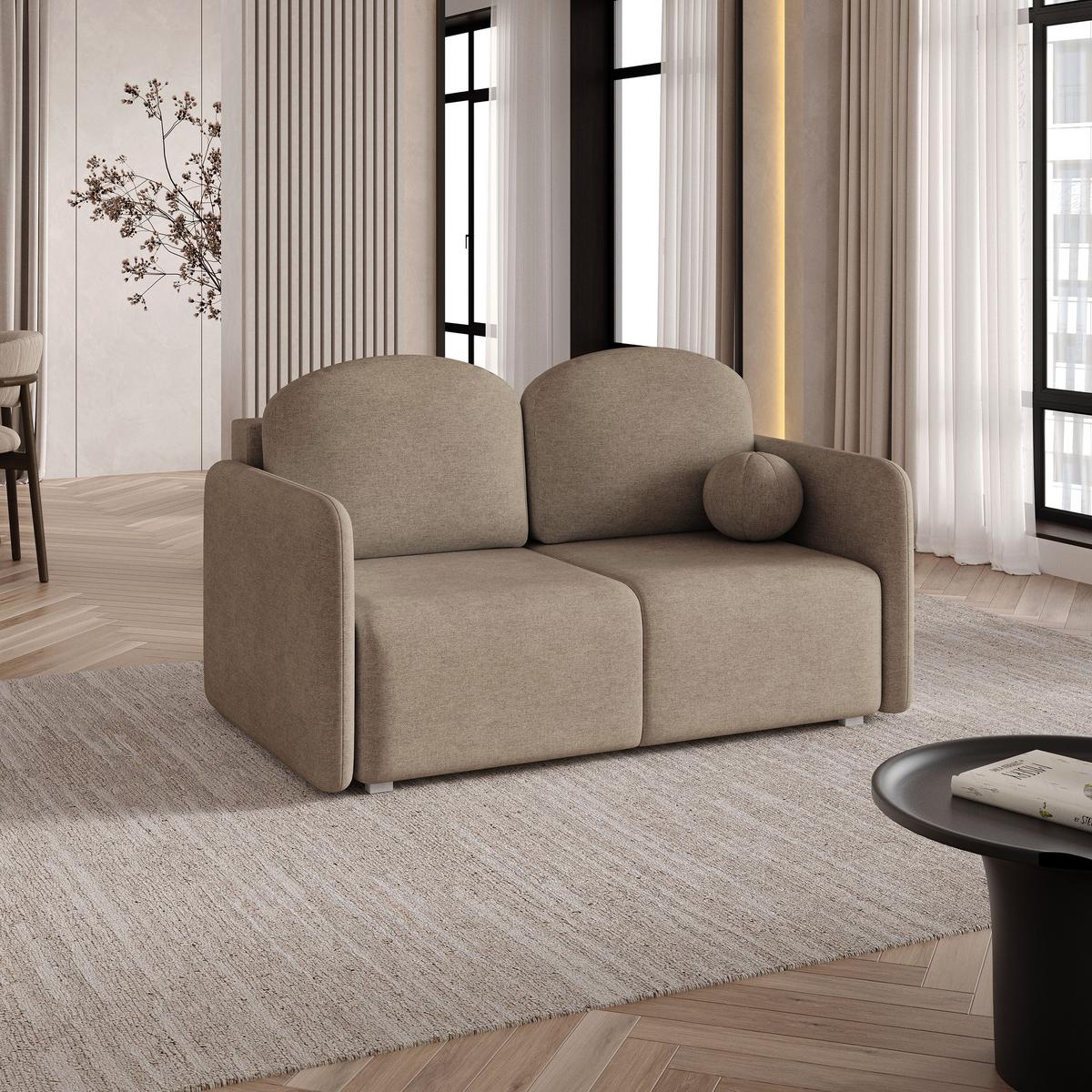 BETTSOFA SUVI II NV Braun Geflochtener Stoff mit Schlaffunktion - Hellbraun, Textil (90/85/153cm) - MASSENO