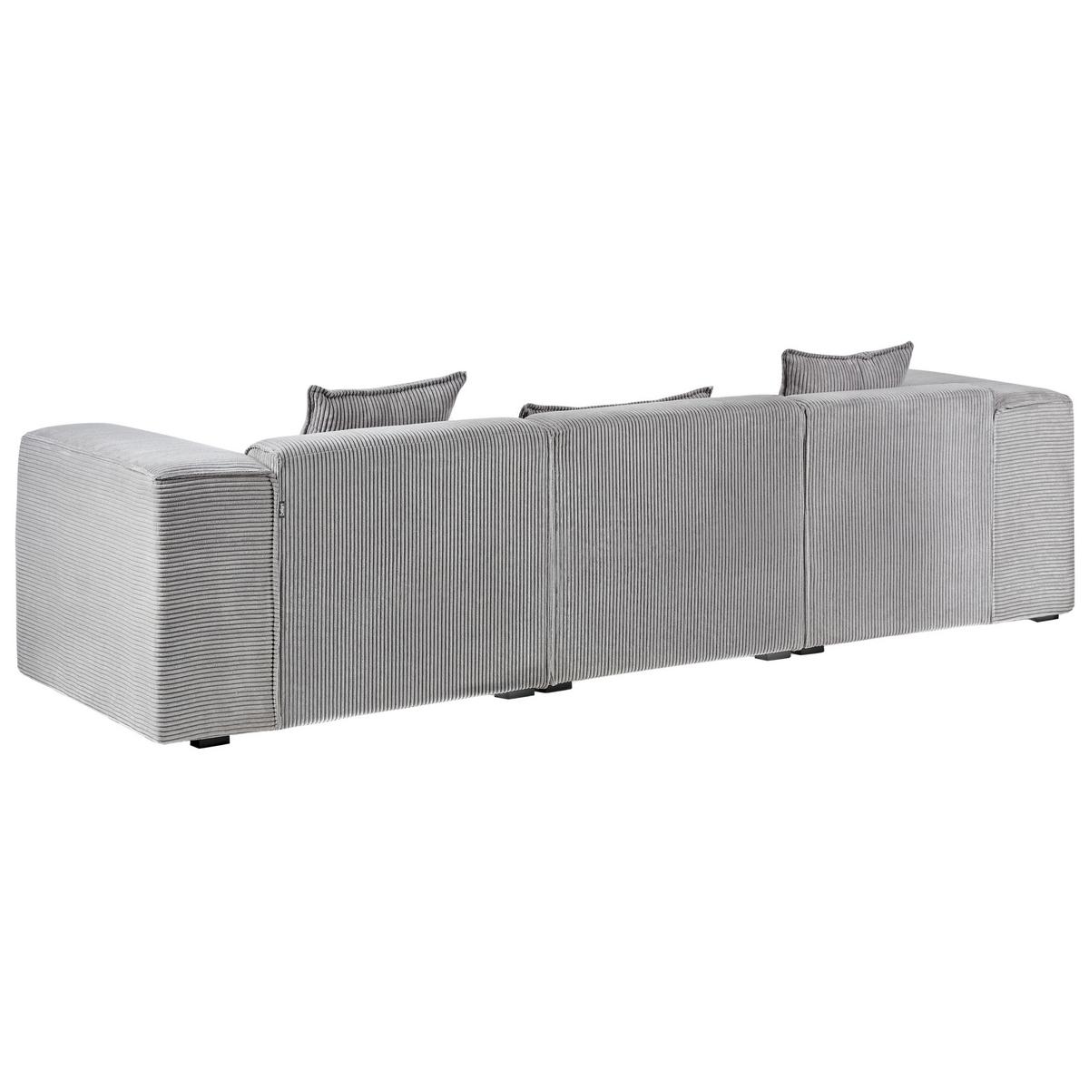 ECKSOFA 3-Sitzer Cord Hellgrau rechtsseitig Dolva - Hellgrau, Textil (294/170cm) - Beliani