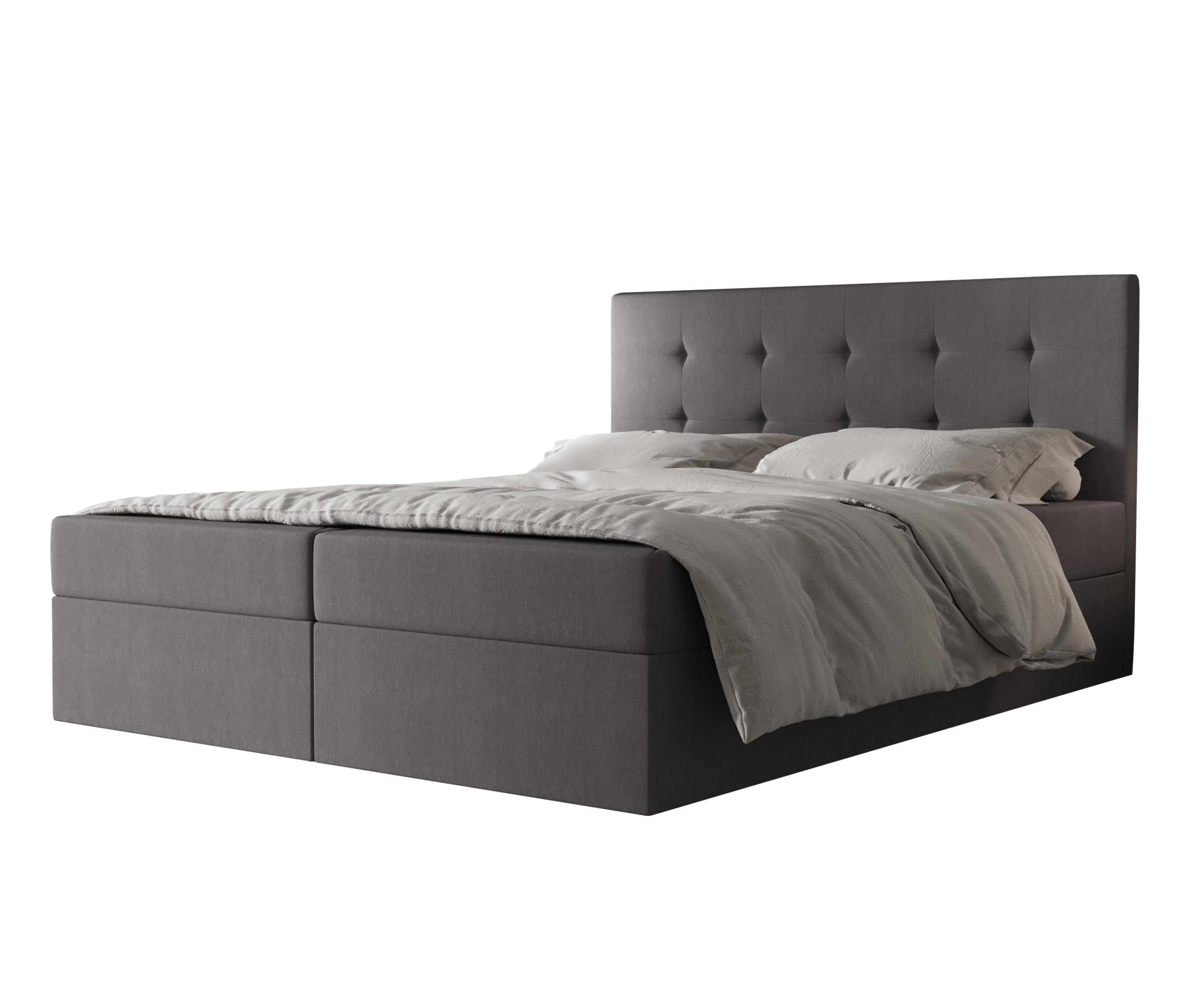 BOXBETT Dahlina 160/200 cm in Grau – mit Bettkasten und Luxus + TOPPER - Schwarz/Grau, Holz/Holzwerkstoff (160/200cm) - AX Living