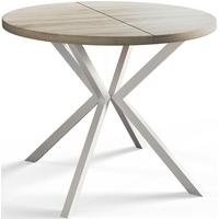 RUNDER Esszimmertisch LOFT LITEN, ausziehbarer Tisch Durchmesser: 100 cm/180 cm, Wohnzimmertisch Farbe: Beige, mit Metallbeinen in Farbe Weiß - Weiß/Sonoma Eiche, Holzwerkstoff (100/100/76cm) - Alpi-Möbel