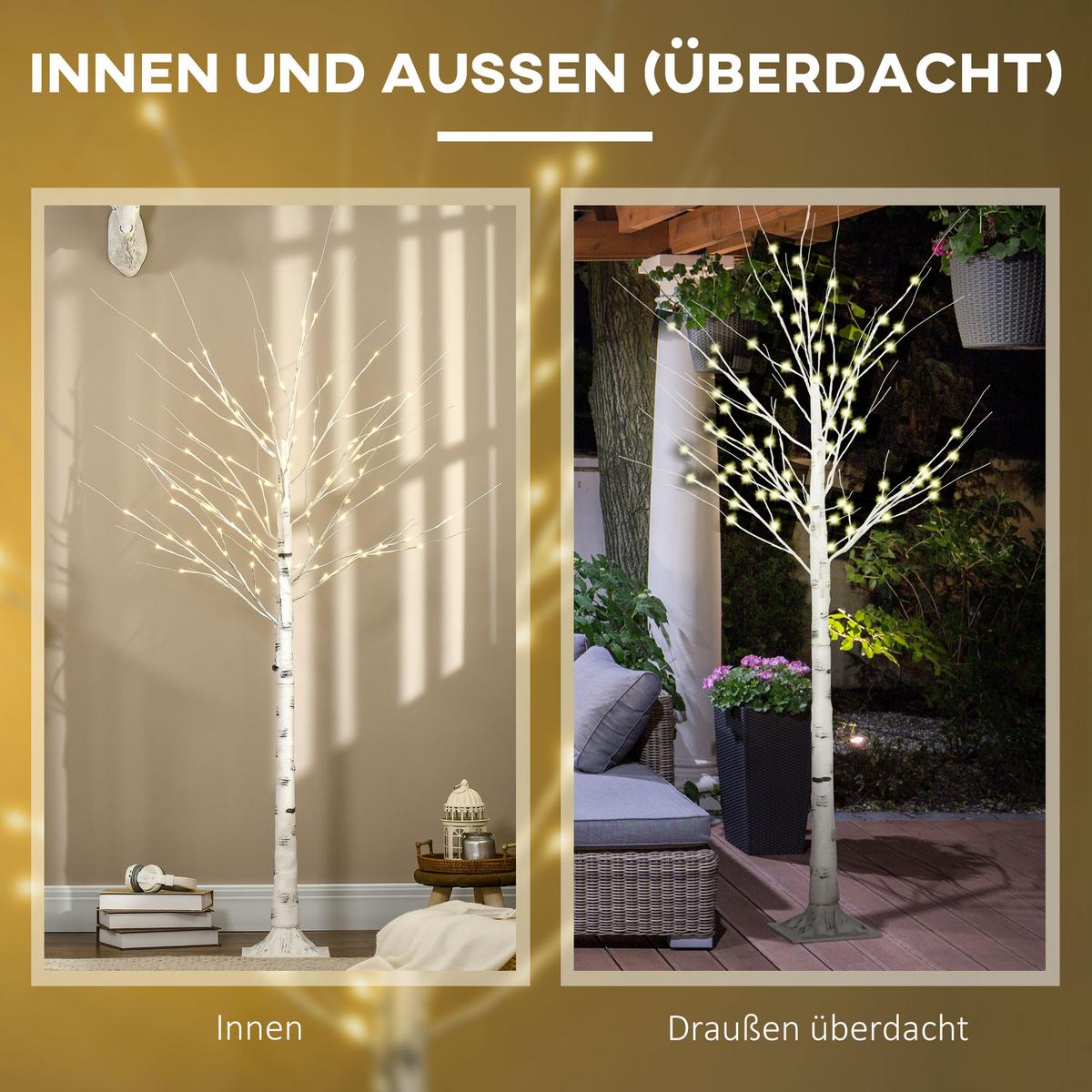 180 cm Kunstbirke Kunstbaum mit LED-Beleuchtung für Weihnachten Ostern Warmweiß - Weiß, Kunststoff (22/22/180cm) - HOMCOM