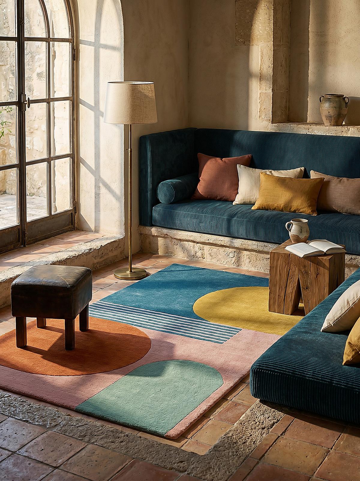WOLLTEPPICH HALLEIN, abstrakt, aus Wolle, Bright-Bunt, 150 x 240 cm - Multicolor/Hellblau, Textil (240/150cm) - KADIMA DESIGN