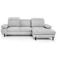 ECKSCHLAFSOFA Sora Mini mit verstellbaren Kopfstützen und Schlaffunktion, Chenille-Stoff, Hellgrau, Rechts - Hellgrau/Schwarz, Textil (190/285cm) - Beautysofa