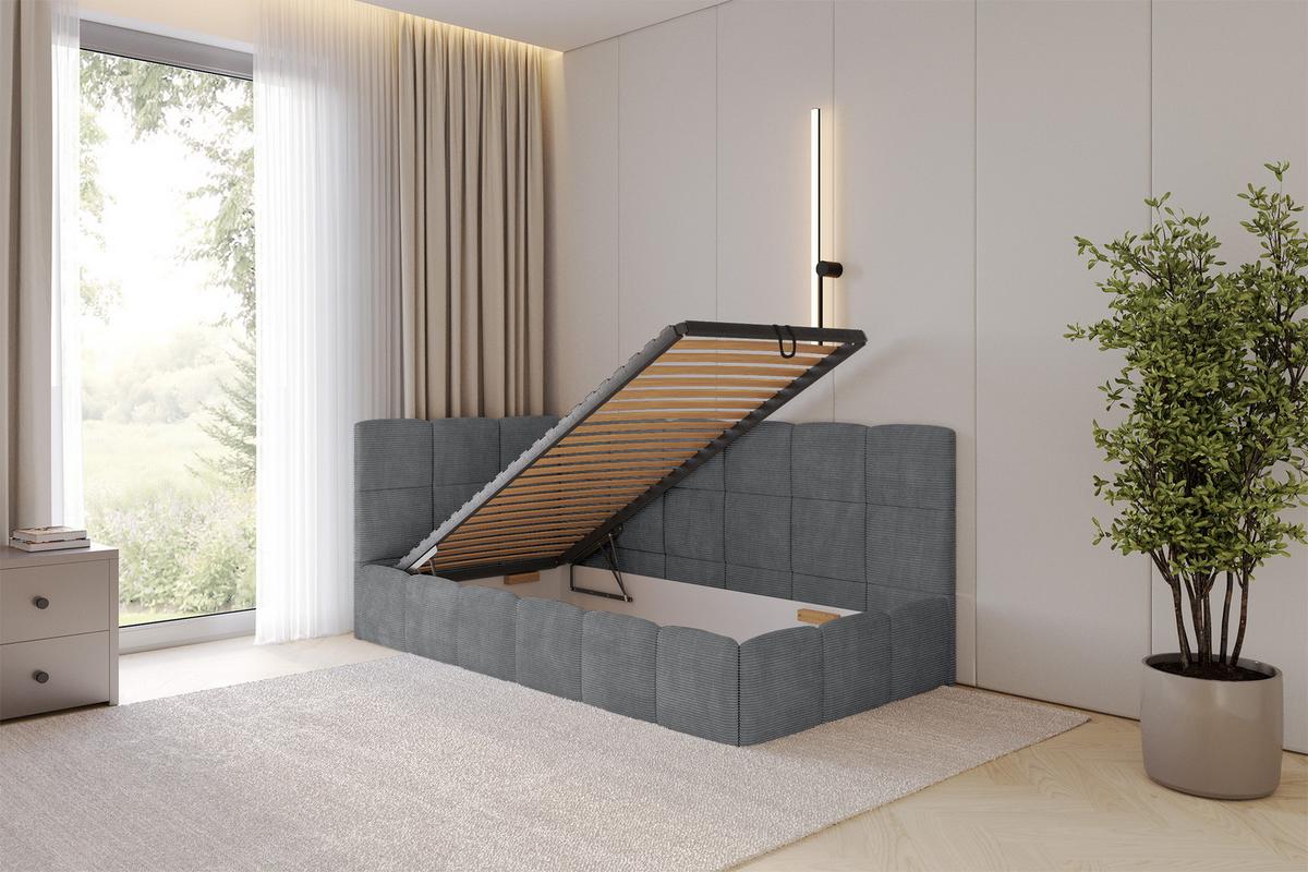 EINZELBETT Jugendbett mit Bettkasten Rechts, ohne Matratze - LIVY 90x200 Dunkelgrau - Graphitfarben, Holzwerkstoff/Textil (90/200cm) - ALTDECOR