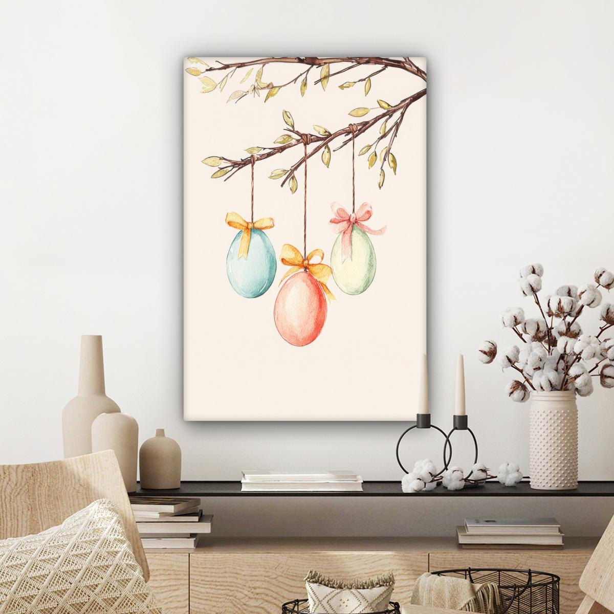 LEINWANDBILD Osterkuchen - Schleife - Eier Wanddeko Schlafzimmer 60x90 cm - Creme, Textil (60/90cm) - MuchoWow