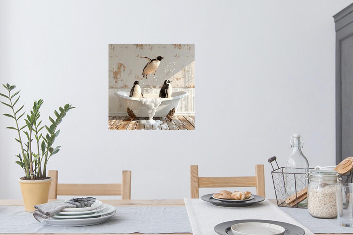 WANDTATTOO Vintage - Pinguin - Badewanne - Schaumstoff Wanddeko 50x50 cm - Schwarz, Kunststoff (50/50/0.1cm) - MuchoWow