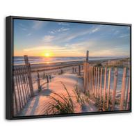 LEINWAND Bilder mit Rahmen - Strand - Meer - Düne - Sonnenuntergang - Landschaft - 30x20 - Beige, Textil (30/20cm) - MuchoWow