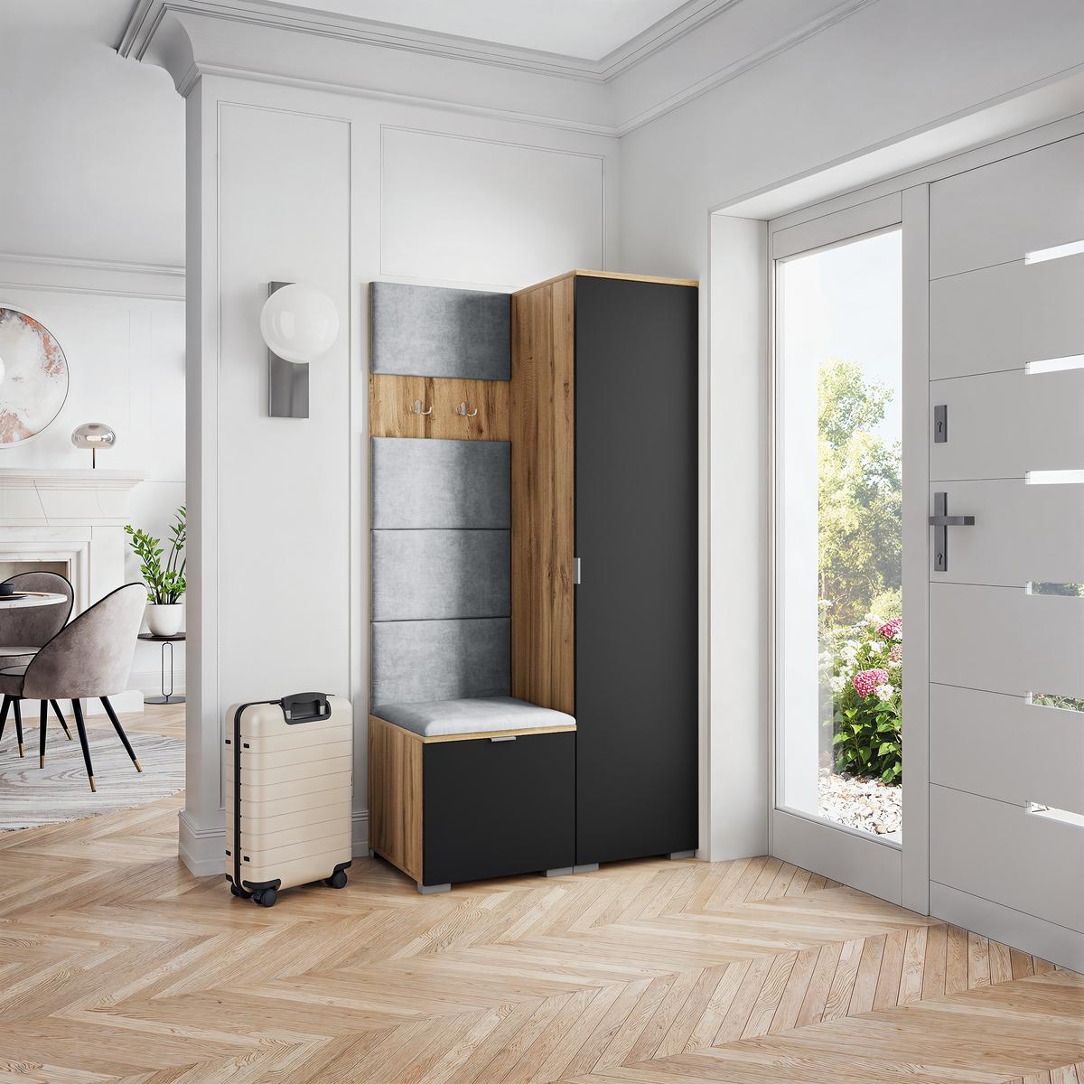 GARDEROBENSCHRANK LORI 95/181/51 cm Modern Eiche Wotan - Eiche Wotan/Hellgrau, Holzwerkstoff (95/181/51cm) - MASSENO