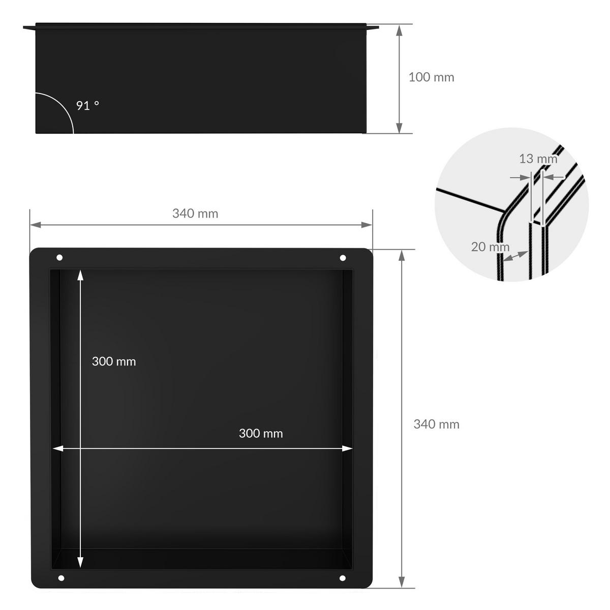 DUSCHNISCHE Schwarz 30/30 cm randlos - Schwarz, Metall (30/30/10cm) - LuxeBath