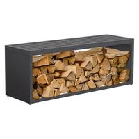 KAMINHOLZREGAL Innen/Aussen mit Sitzbank Metall Brennholzregal Anthrazit 120x38x43 cm Stahl Verzinkt Schlicht - Anthrazit, Metall (120/43/38cm) - ML-DESIGN