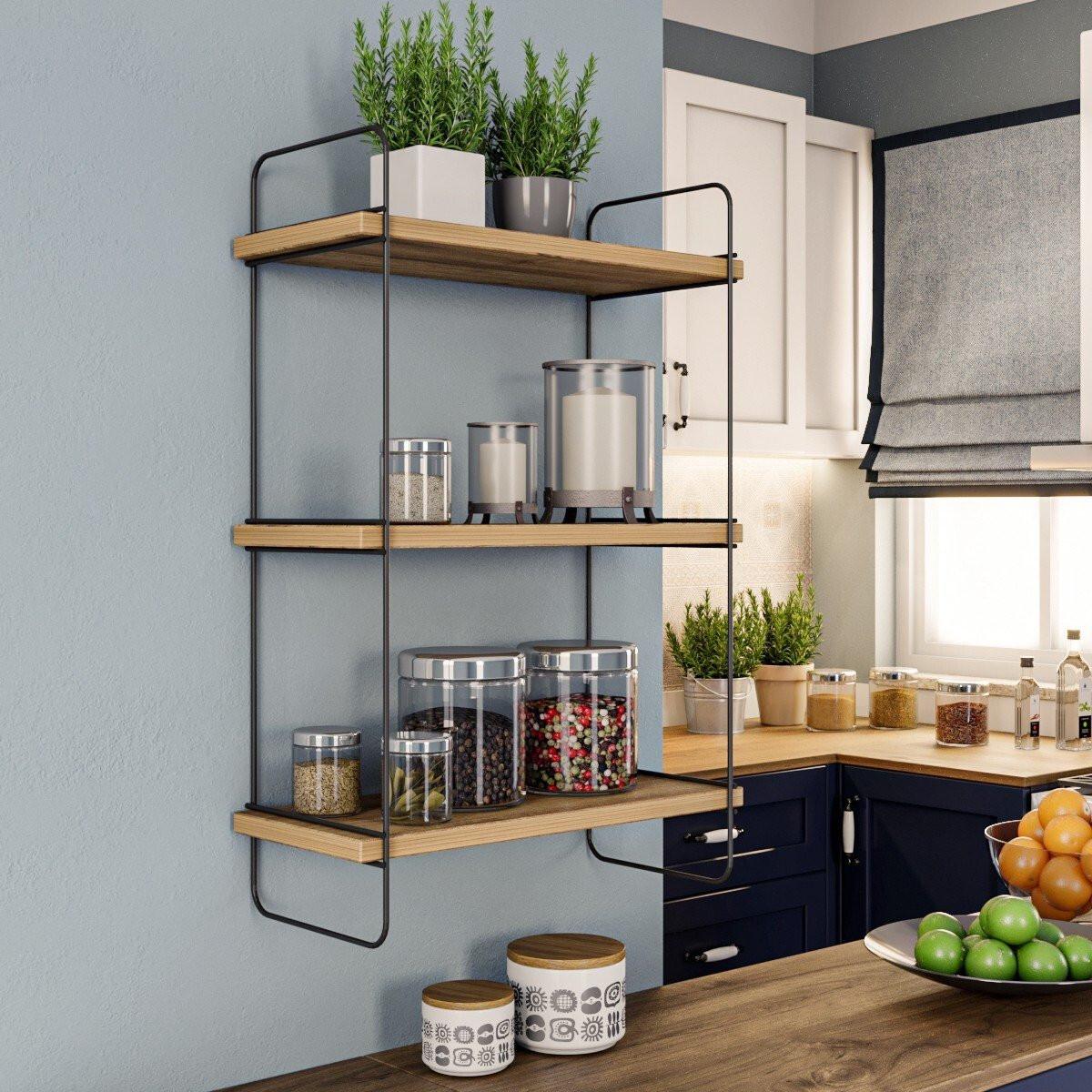 HÄNGEREGAL Holzdekor Kiefer und Schwarz H66 cm – PULALIS - Apfelbaumfarben, Holzwerkstoff (20/66/40cm) - Calicosy