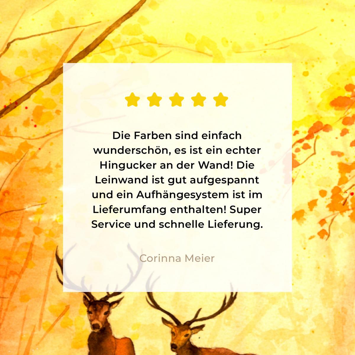 LEINWANDBILD Natur - Ölfarbe - Hirsche - Tiere - Herbst - Orange Gemälde 60x40 cm - Orange, Textil (60/40cm) - MuchoWow