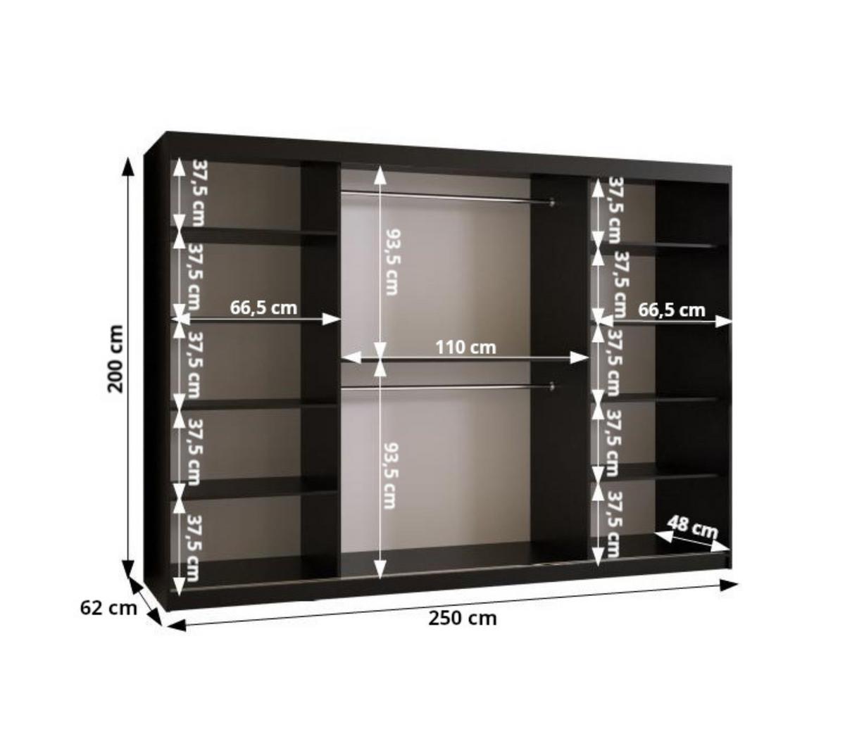 SCHIEBETÜRENSCHRANK mit Spiegel SPOTI 200/250/62 3-türig - Silberfarben/Schwarz, Holz (250/200/62cm) - MÖBEL KRYSPOL