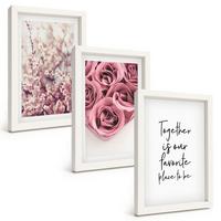 BILDER SET 3er Set - 20x30 cm Weißer Rahmen - Blumensträuße aus Rosen mit einer Inschrift - Weiß, Kunststoff (20/30cm) - TULUP