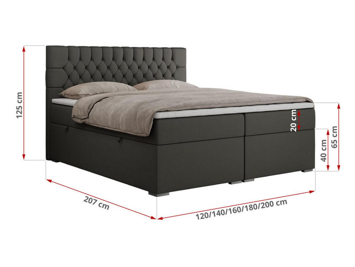 BOXBETT PERA 200/200 Dunkelgrau Kunstleder - H3 - Dunkelgrau, Holz/Textil (200/200cm) - MKS