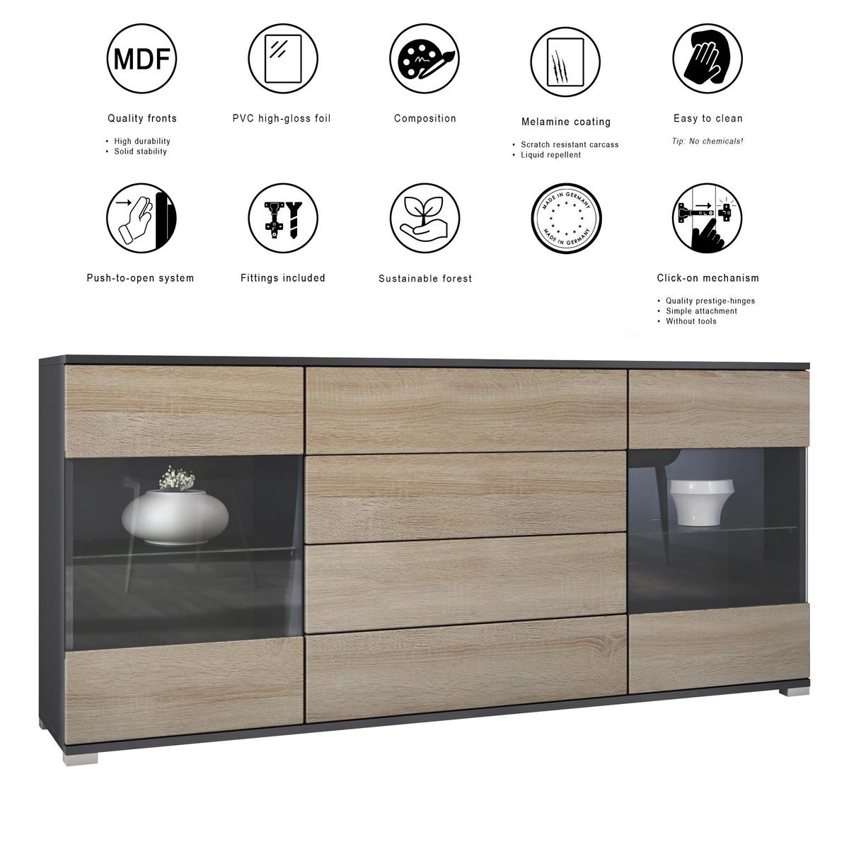 SIDEBOARD Bari Bordeaux Hochglanz - Bordeaux, Holzwerkstoff (166.5/75.5/35cm) - Vladon