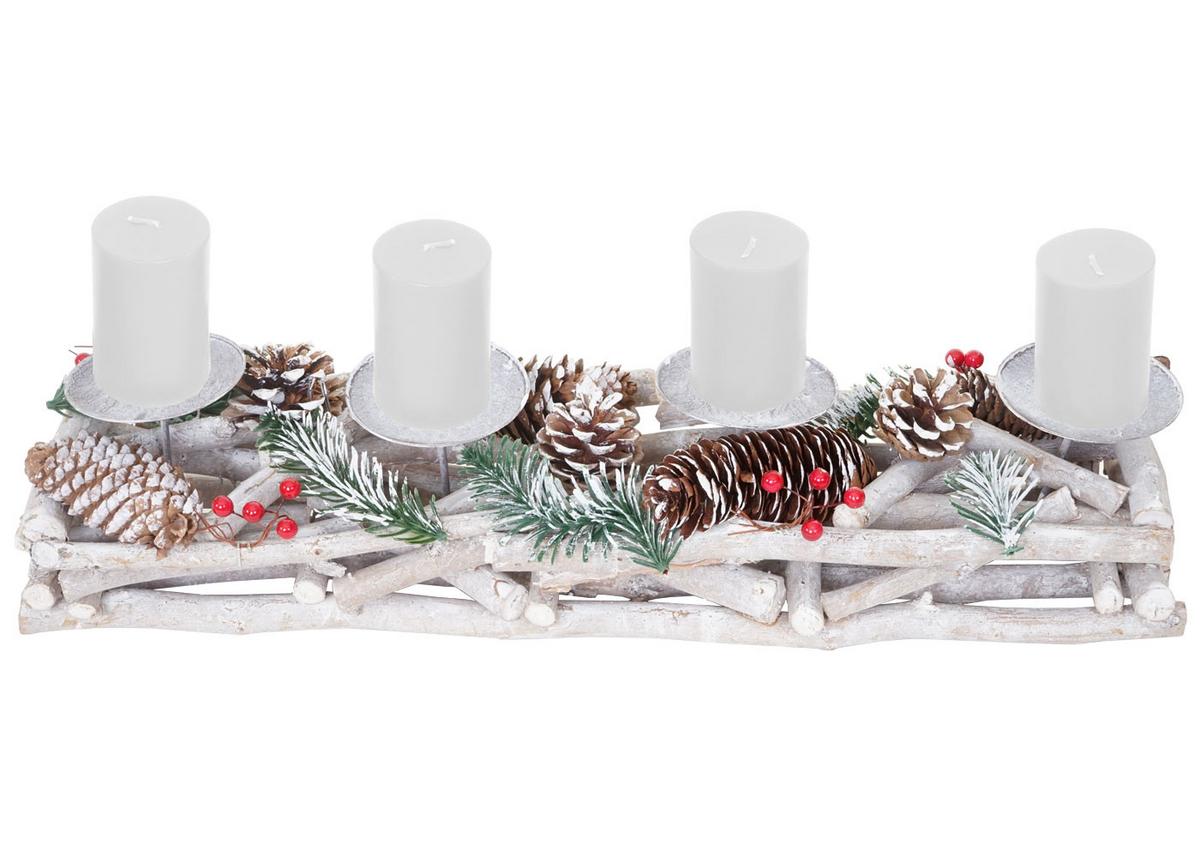 ADVENTSKRANZ LÄNGLICH HOLZ KERZEN WEIß Weiß - Weiß, Holz (11cm) - MCW