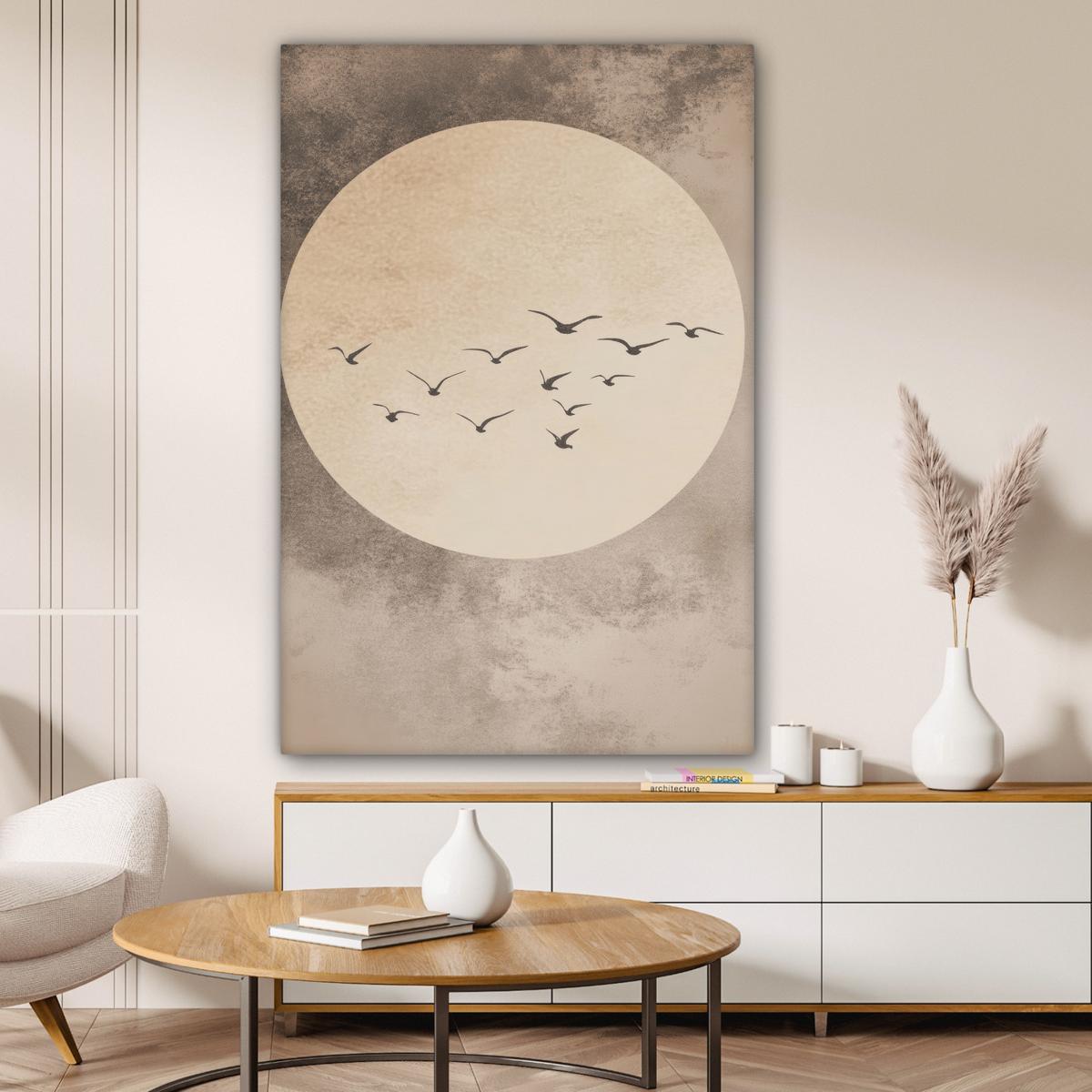 LEINWANDBILD Vogel - Beige - Japanisch Deko XXL 80x120 cm - Taupe, Textil (80/120cm) - MuchoWow