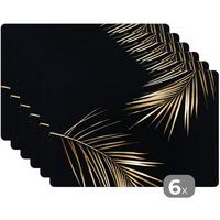 PLATZSETS 6er-Set Blätter - Pflanzen - Gold - Schwarz - Luxus Telleruntersetzer 45x30 cm - Goldfarben, Kunststoff (0.3/45/30cm) - MuchoWow