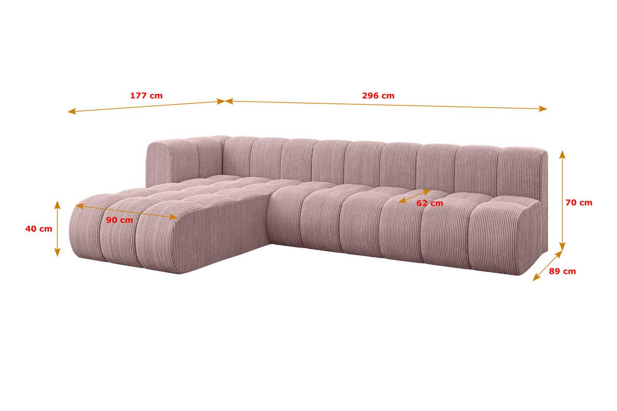 ECKSOFA modulares Sofa Darnel-L2 - 296x177x70 cm Rosa - Rosa, Holzwerkstoff/Textil (296/177cm) - ALTDECOR
