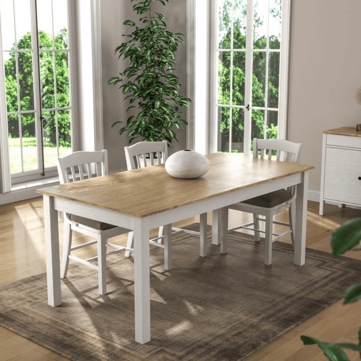 ESSTISCH Dekor Holz und weiße Beine 180/90/76 cm - Eschefarben, Holzwerkstoff (22/90/76cm) - Calicosy