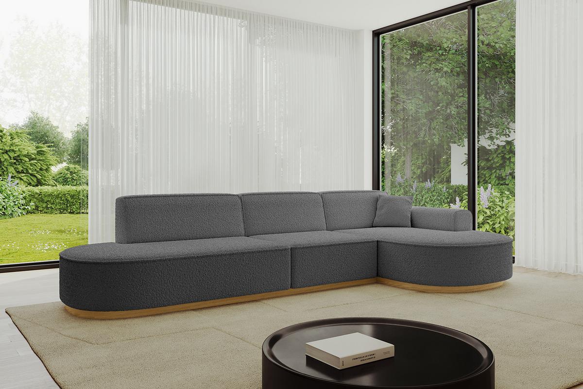 ECKSOFA Ottomane Rechts MARI-L2-v2 - 328x171x83 cm Grau Bouclé - Grau, Holzwerkstoff/Textil (171/328cm) - ALTDECOR