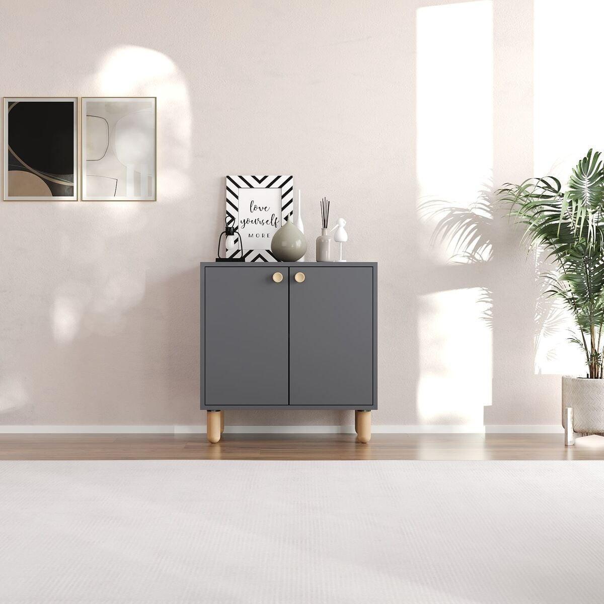 SIDEBOARD mit 2 Türen und Füßen aus massivem Buchenholz 36/72/73 cm - Anthrazit, Holzwerkstoff (36/73/43cm) - Calicosy